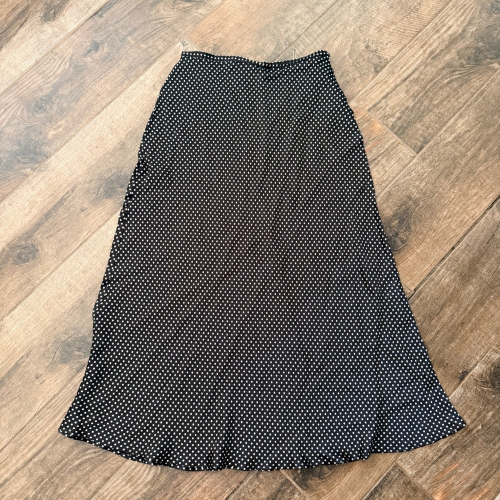 Ann Taylor Vintage Womens Polka Dot Side Button Rayon Midi Skirt, Black, 10